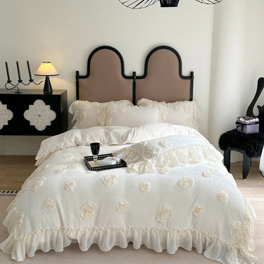 Luxury Pink Rose Flower Handwork Velvet Princess Bedding Set